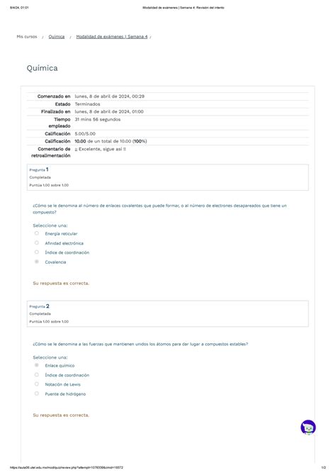 Modalidad De Exámenes Semana 4 Revisión Del Intento Studocu