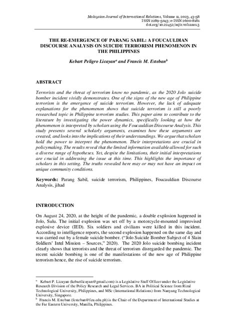 (PDF) THE RE-EMERGENCE OF PARANG SABIL: A FOUCAULDIAN DISCOURSE ANALYSIS ON SUICIDE TERRORISM ...