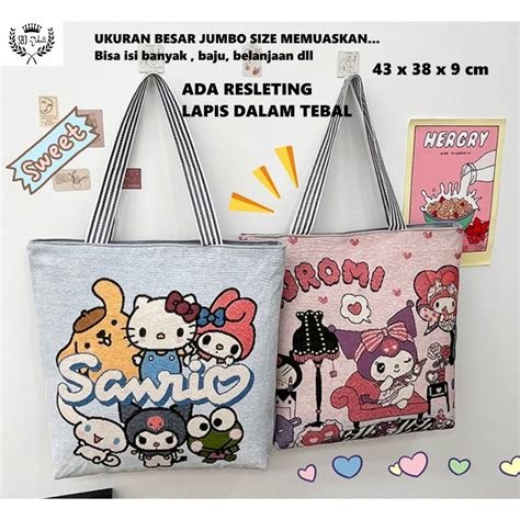 Jual Tas Tote Bag Jumbo Size Sanrio Canvas Tas Pundak Selempang Wanita