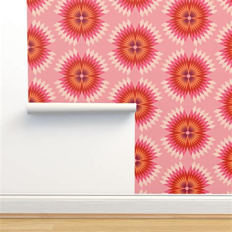 Retro Refracted Floral Pink Xl Wallpaper Wallpaper Spoonflower