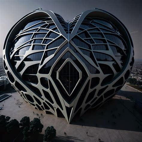 Premium AI Image | A large building with a heart shaped design on the ...