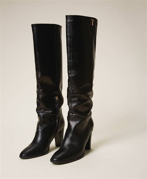 Bottes à talons en cuir Femme Noir TWINSET Milano