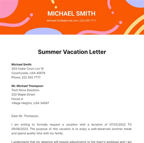 Free Vacation Letter Templates And Examples Edit Online And Download