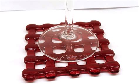 Woven Red Glass Coasters Set Of 4 Cornish Glass Art