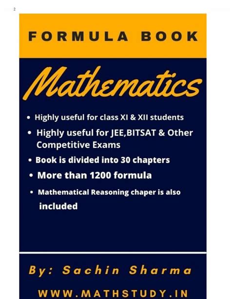 Mathematics Formula Book Mathematics E Books Sample Papers CBSE