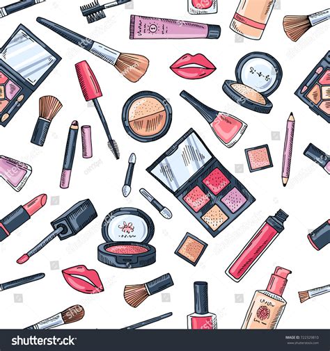 Makeup Seamless Pattern Illustrations Different Cosmetics Stock Vector