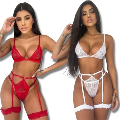 Kit 2 Conjunto Lingerie Sexy Gladiadora Sensual Renda Fantasia Erótica