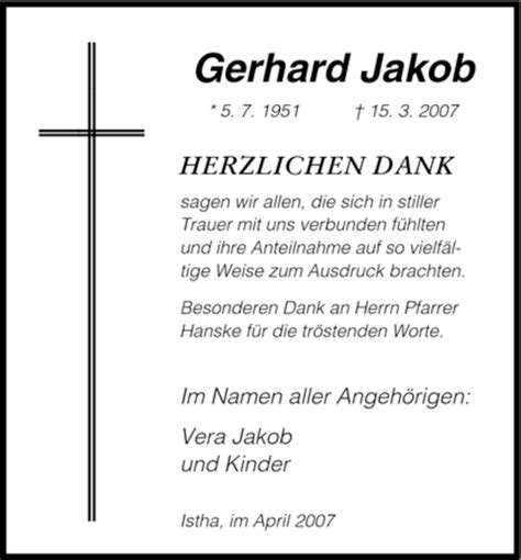 Traueranzeigen Von Gerhard Jakob Trauer HNA De