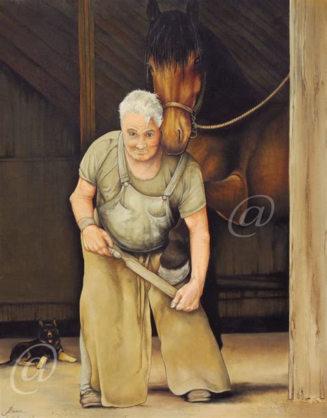 Original Oil Painting Farrier Horse Shoeing Horse Western