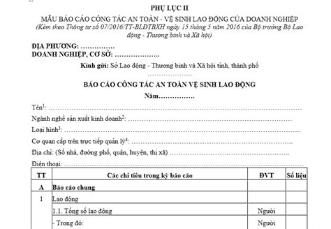 Mẫu báo cáo công tác an toàn vệ sinh lao động của doanh nghiệp mới nhất