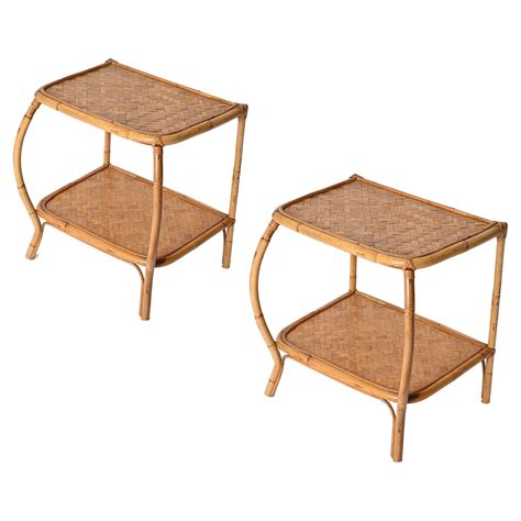 Vintage Bamboo Rattan Nightstands Crafted In Denmark During The S