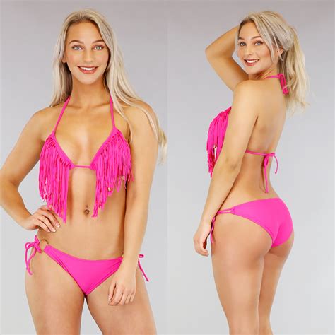 Roze Triangel Halter Bikini Met Franje Uwantisell Nl