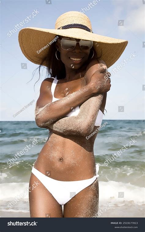 Woman White Bikini Sun Hat Posing Stock Photo Shutterstock