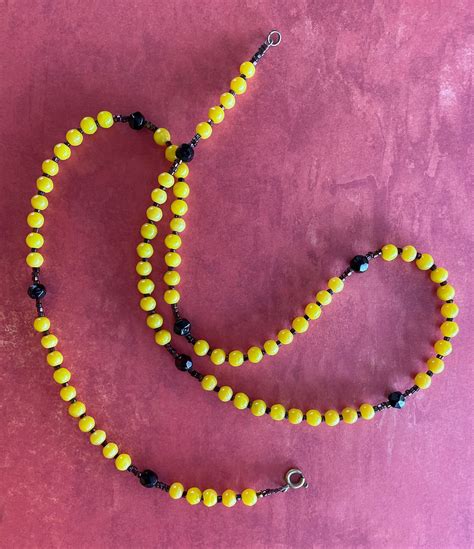 Vintage Flapper Glass Bead Necklace Yellow Black Coppery Iridescent Seed Beads Etsy