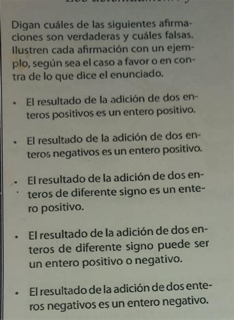 Digan Cu Les De Las Siguientes Afirmaciones Son Verdaderas Y Cu Les