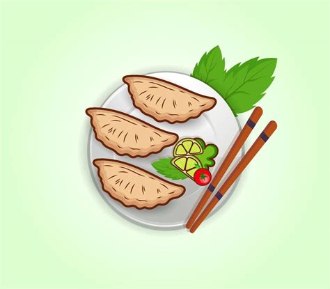 Jiaozi Vector Clip Art Design Chopstick Plate Bowl Vegetable Jiaozi