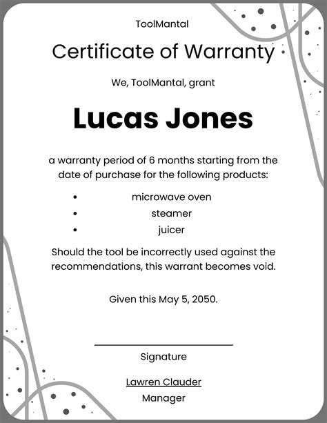 Warranty Certificate Template Free