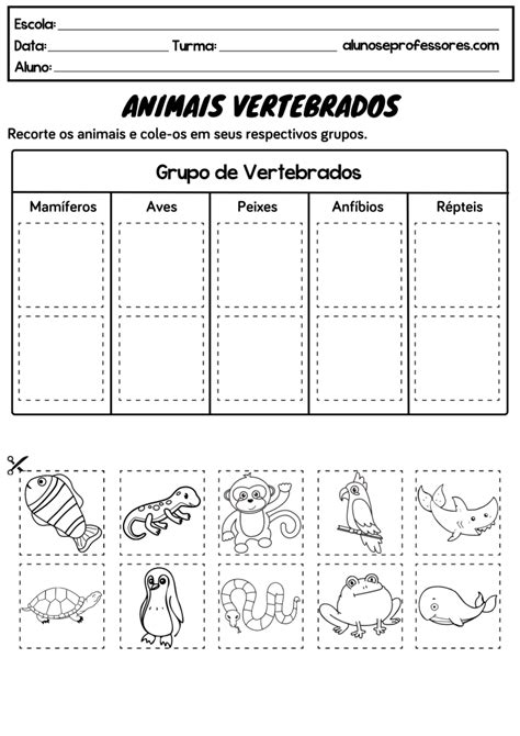 Atividades Sobre Animais Vertebrados E Invertebrados Alunos E Professores