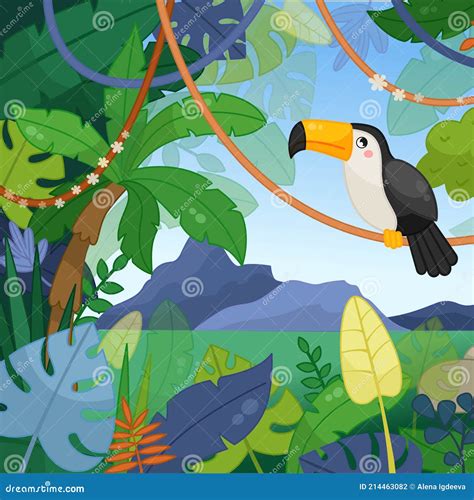 Ilustração De Uma Paisagem Da Selva No Estilo De Desenho Animado