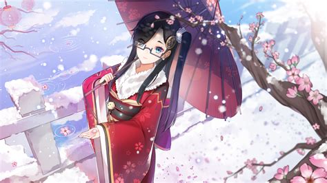 Winter Geisha Blossom Hd Anime Wallpaper By 霏茶