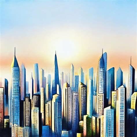 Watercolor Of Utopia Futuristic City Vi Stock Illustration