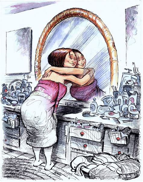 Woman Hugging Self In Mirror Self Love Love You Illustration