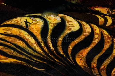 Man On Rice Terraces Fragment Hot Batik Background Texture Handmade On Silk Stock Image