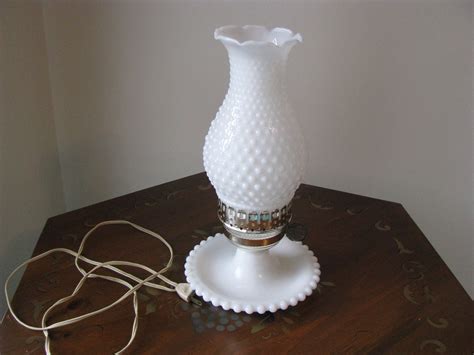 Vintage White Milk Glass Hobnail Hurricane Lamp