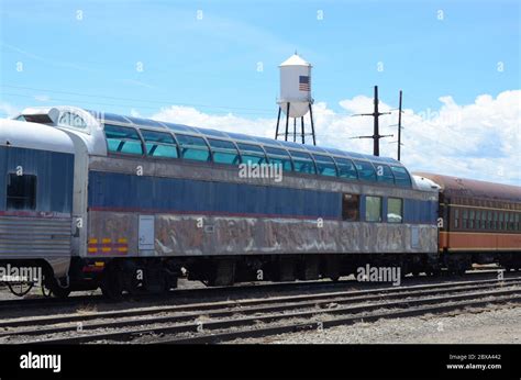 Old train cars, and locomotives parked on the tracks in Alamosa ...