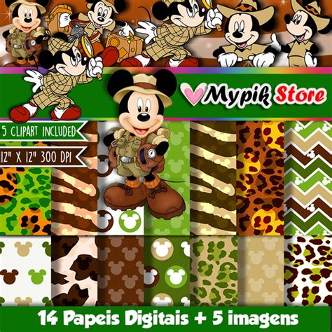 Kit Digital Mickey Mouse Safári Scrapbook Elo7