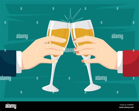 Hands Holding Glasses Of Champagne Clink Glasses With Wine Stock Vector Image And Art Alamy