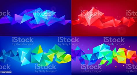 Set Vektor Bentuk Aspek 3d Geometris Abstrak Spanduk Horizontal Latar