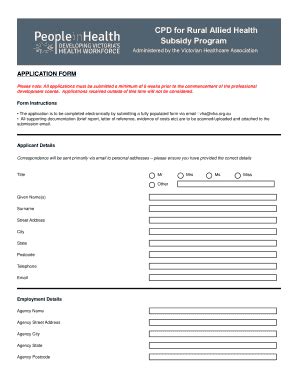 Fillable Online Vha Org CPD Application Form Victorian Healthcare