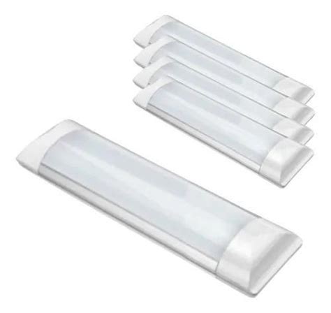 Kit 6 Luminária Led 9W Linear Tubular 30CM Branco Frio Sobrepor 6500K