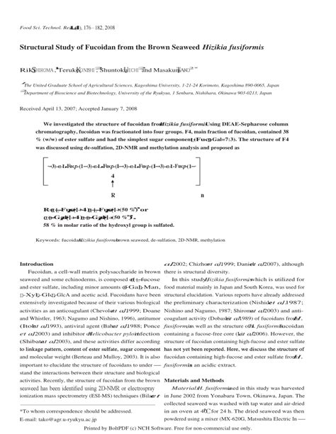 Pdf Structural Study Of Fucoidan From The Brown Seaweed Hizikia