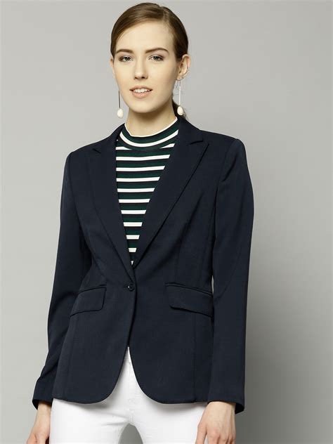 Buy Marks And Spencer Women Navy Blue Solid Single Breasted Formal Blazer Blazers For Women