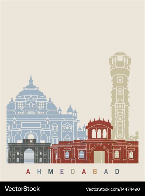 Ahmedabad skyline poster Royalty Free Vector Image