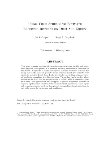 Using Yield Spreads To Estimate Expected Returns On