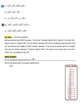 Adding And Subtracting Radicals Lesson TPT