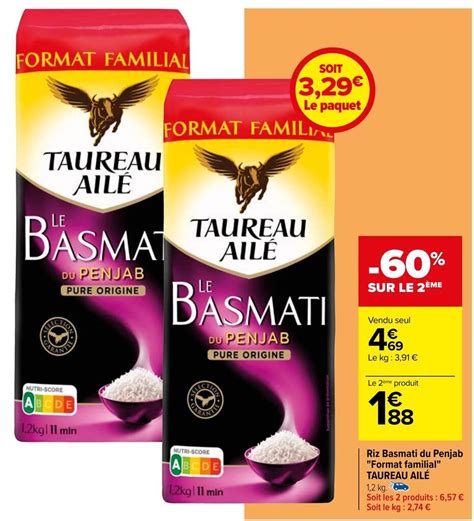 Promo Riz Basmati Du Penjab Format Familial Taureau Ail Chez Carrefour