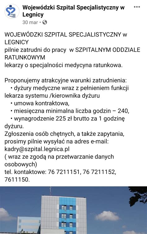 Przemek Kolat on Twitter Szpital w Legnicy zatrudni lekarza ze stawką