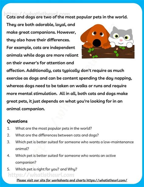 Cats And Dogs Pets O The World Reading Comprehension Reading