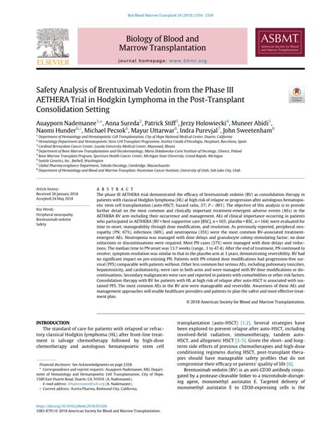 PDF Provisional Title Safety Analysis Of Brentuximab Vedotin From