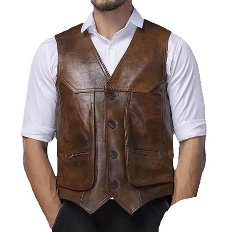 Large Piece Of Genuine Leather Motorcycle Vest Mens Fit Real Cowhide