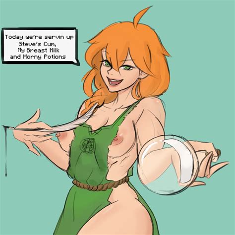 Rule 34 Alex Minecraft Apron Barista Biceps Breasts Breasts Out