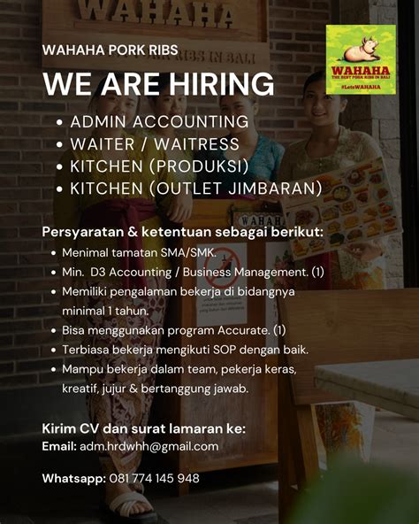 Lowongan Kerja Sebagai Admin Accounting Waiter Ss Kitchen Produksi