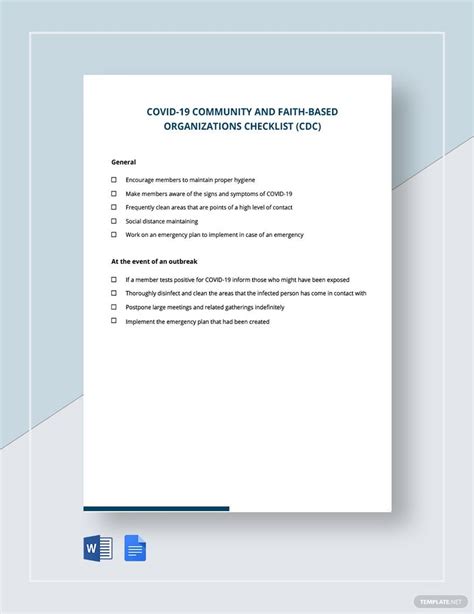 Coronavirus COVID 19 Community And Faith Based Organizations Checklist