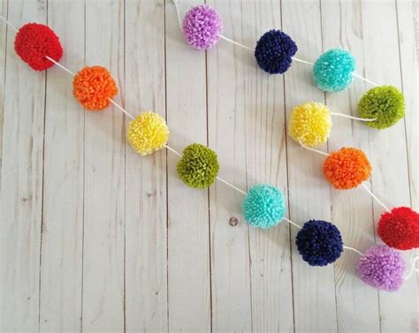 Pom Pom Garland rainbow pom pom garland nursery garland | Etsy