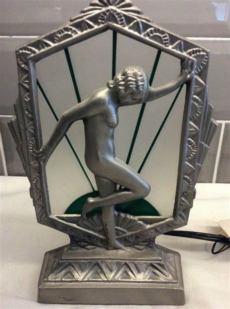Art Deco Style Figural Nude Woman Statue Table Lamp W Glass Shade Meyda
