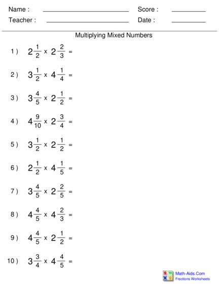 Multiplying Mixed Numbers Worksheet Worksheets Library